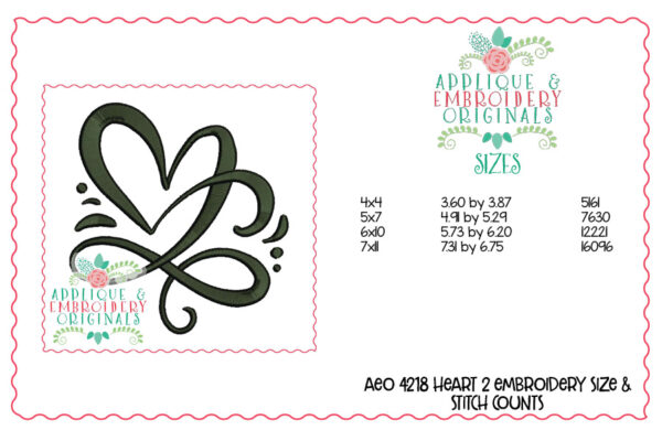 4218 Heart 2 Embroidery Design - Image 4