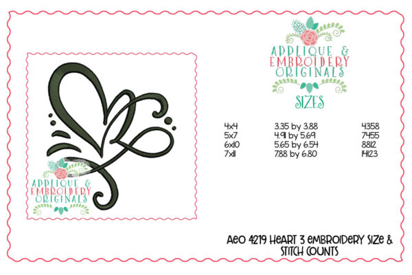 4219 Heart 3 Embroidery Design - Image 4