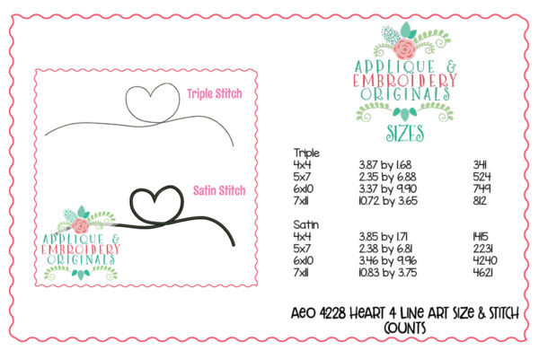 4228 Heart 4 Line Art Embroidery Design - Image 4