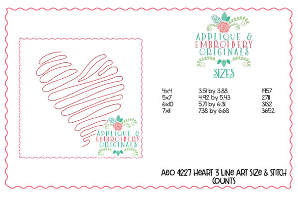 4227 Heart 3 Line Art Embroidery Design - Image 3
