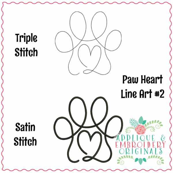 4095 Paw Heart #2 Line Art Embroidery Design - Image 2