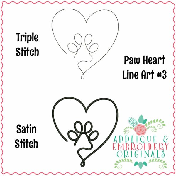 4096 Paw Heart #3 Line Art Embroidery Design - Image 4