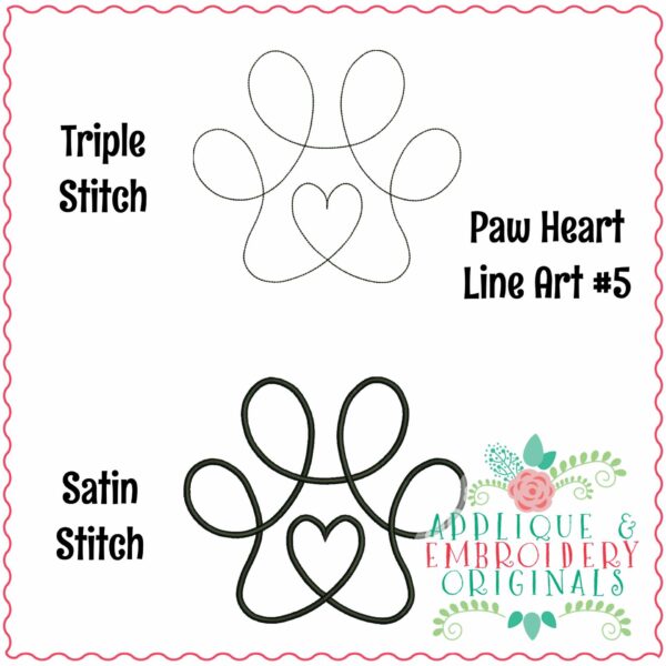 4098 Paw Heart #5 Line Art Embroidery Design