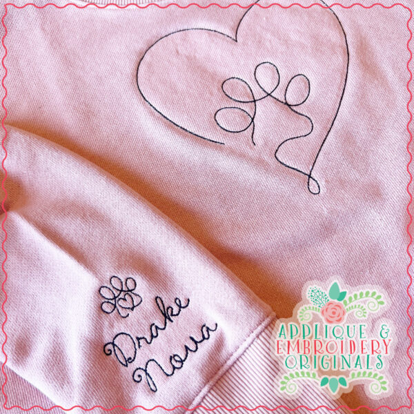4096 Paw Heart #3 Line Art Embroidery Design - Image 3